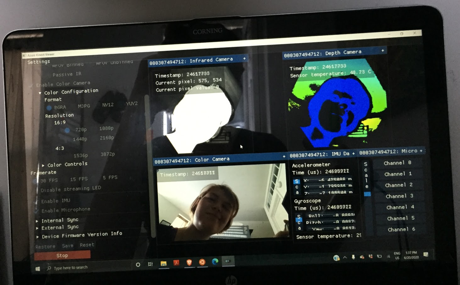 Three views (infrared, heatmap, and color) of me looking at the camera